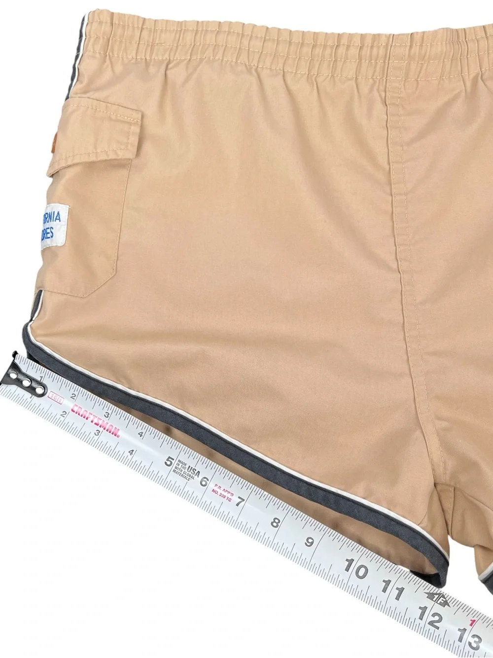 Vintage 70s/80s Men’s California Shores Tan Swim Trunks Shorts 2” Inseam Size M